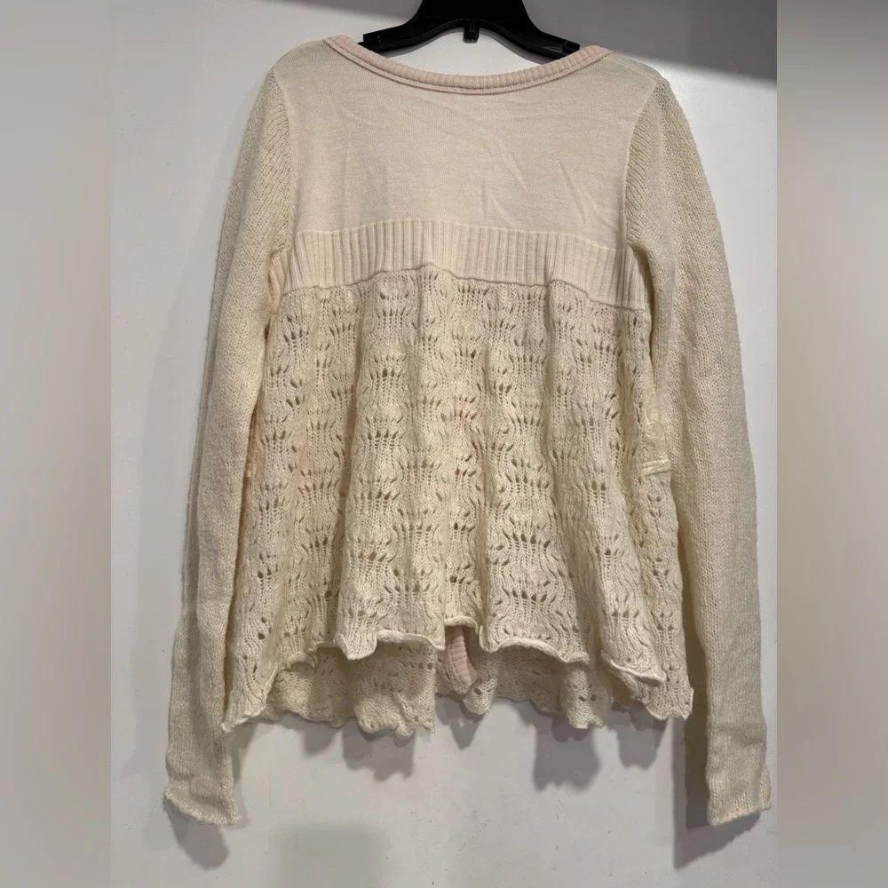Free People Honeysuckle Years Lace Panel Crochet Wool Alpaca Blend Cardigan Sz L